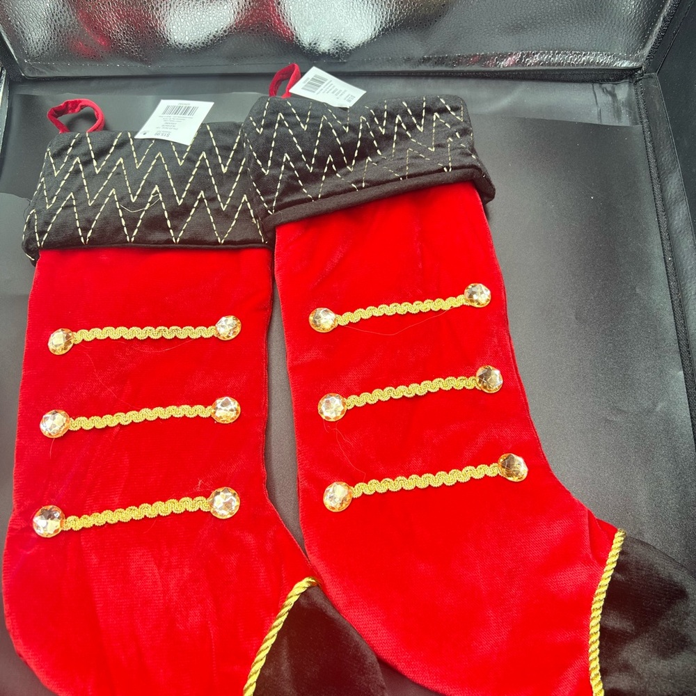 Red and Black Christmas nutcracker /soldier Stockings new with tags set of 2 - Picture 2 of 8